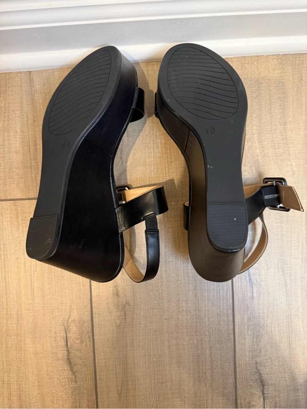 Xappeal Black Leather-Look Wedge Sandals with Buckle